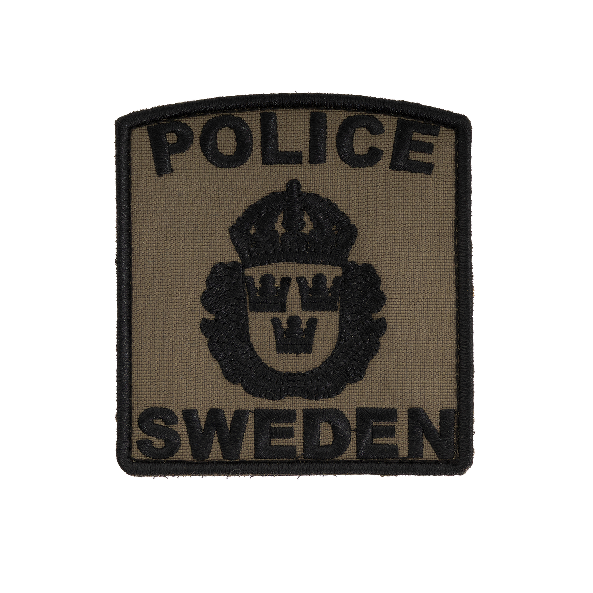 Snigel POLICE SWEDEN-märke 80 × 90 mm – Kardborremärke (Grå/Svart)