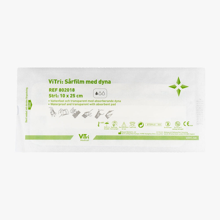 Vitri Sårfilm med dyna duschbar steril 10 x 25 cm 50 st